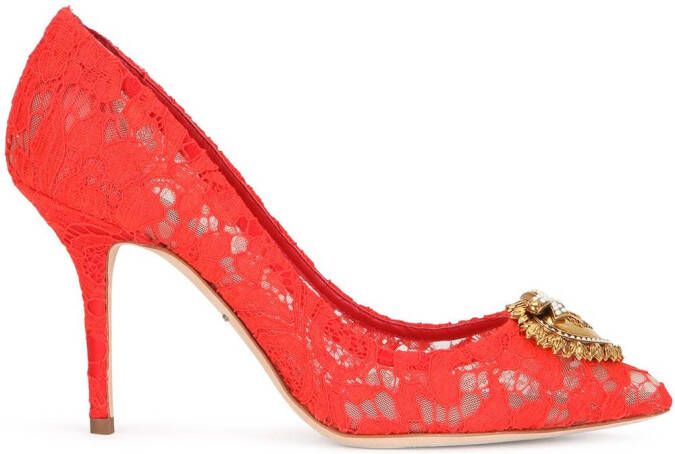 Dolce & Gabbana embellished lace pumps Red