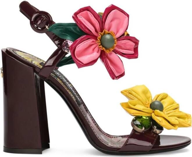 Dolce & Gabbana floral-appliqué ankle-strap sandals Red