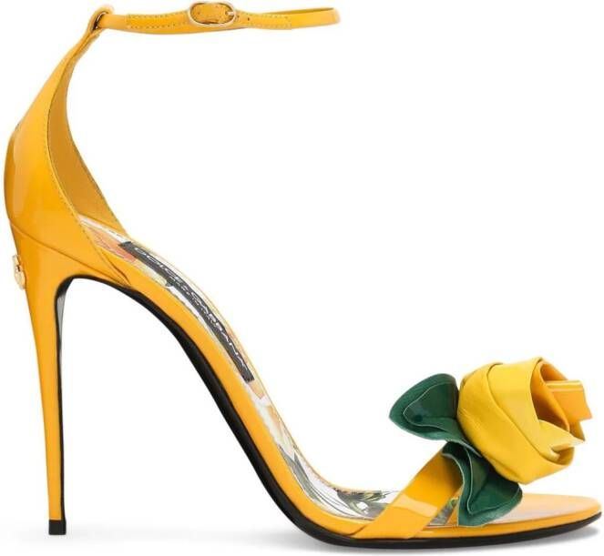 Dolce & Gabbana floral-appliqué leather sandals Yellow