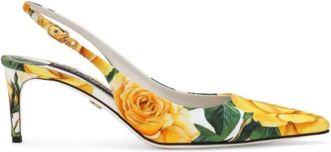 Dolce & Gabbana floral-print leather slingback pumps Yellow
