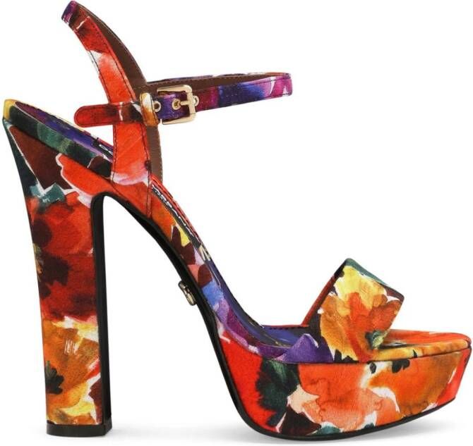 Dolce & Gabbana floral-print platform sandals Orange