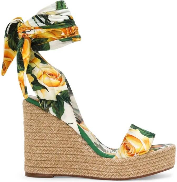 Dolce & Gabbana floral-print wedge sandals Green