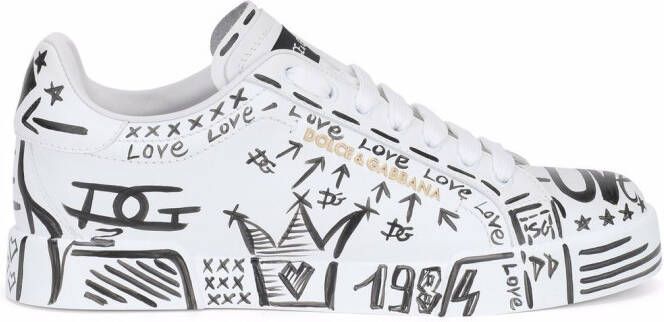 Dolce & Gabbana graphic-print lace-up sneakers White