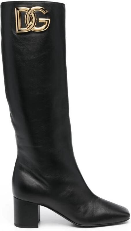 Dolce & Gabbana Jackie 60mm logo-plaque leather boots Black