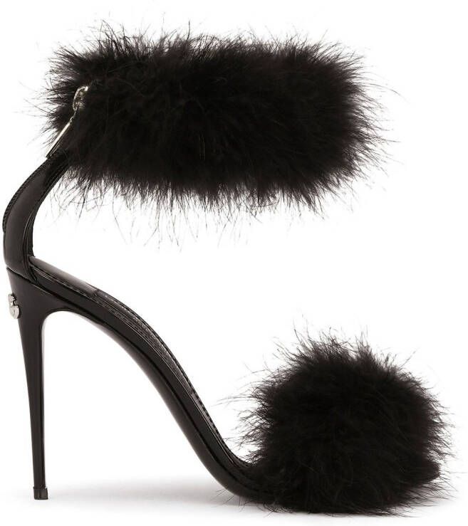 Dolce & Gabbana 105mm feather-trim leather sandals Black