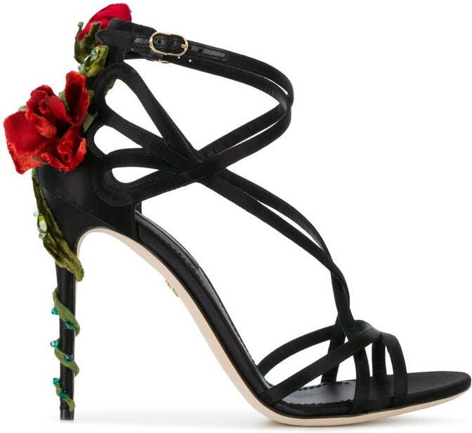 Dolce & Gabbana Keira embroidered satin sandals Black