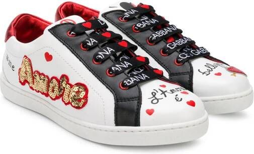 Dolce & Gabbana Kids Amore patch leather sneakers White