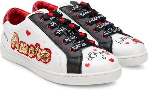 Dolce & Gabbana Kids Amore patch leather sneakers White