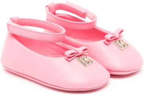 Dolce & Gabbana Kids bow-detail leather ballerina shoes Pink