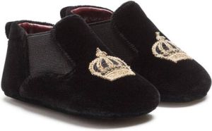 Dolce & Gabbana Kids crown patch velvet slippers Black