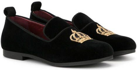 Dolce & Gabbana Kids crown patch velvet slippers Red