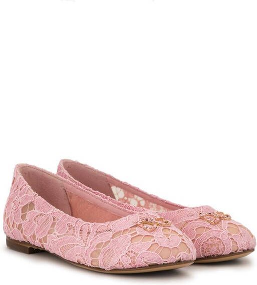 Dolce & Gabbana Kids crystal-embellished lace ballerina shoes Pink