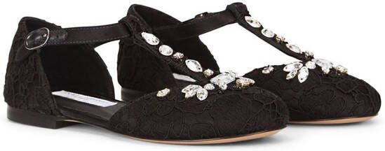 Dolce & Gabbana Kids bejewelled lace ballerina shoes Black