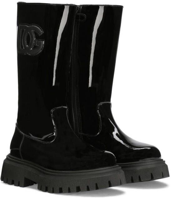 Dolce & Gabbana Kids DG-logo patent leather boots Black