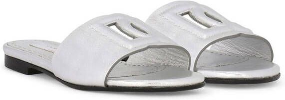 Dolce & Gabbana Kids foiled-effect leather sandals Silver