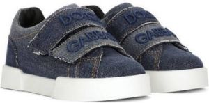 Dolce & Gabbana Kids embroidered-logo denim sneakers Blue
