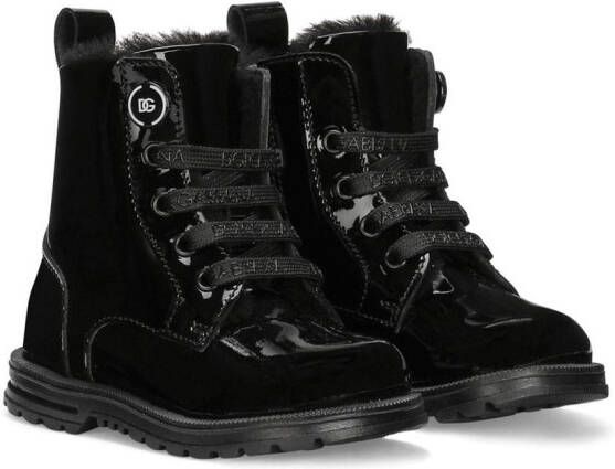 Dolce & Gabbana Kids patent leather combat boots Black