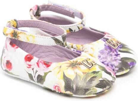 Dolce & Gabbana Kids floral-print leather ballerina shoes Multicolour