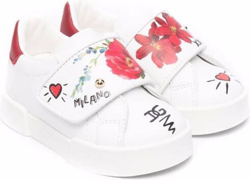 Dolce & Gabbana Kids floral-print touch-strap sneakers White