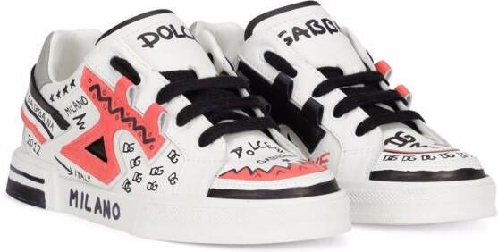 Dolce & Gabbana Kids hand-painted leather sneakers White