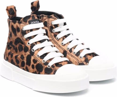 Dolce & Gabbana Kids leopard print hi-top sneakers Brown