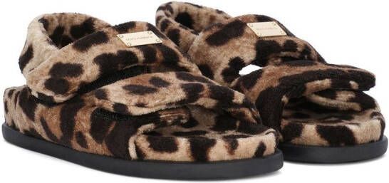 Dolce & Gabbana Kids leopard-print terrycloth sandals Brown