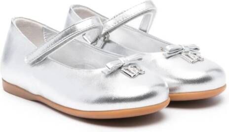 Dolce & Gabbana Kids logo-appliqué leather ballerinas Silver