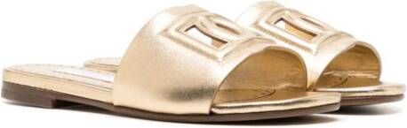 Dolce & Gabbana Kids logo-appliqué metallic slippers Gold