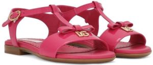 Dolce & Gabbana Kids logo-buckle T-bar sandals Pink