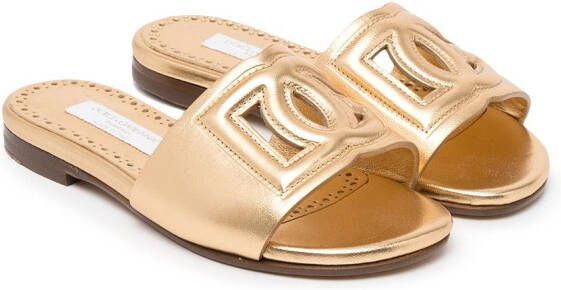 Dolce & Gabbana Kids DG-logo leather sandals Gold