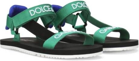Dolce & Gabbana Kids logo-embroidered touch-strap sandals Green
