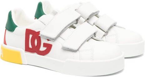 Dolce & Gabbana Kids logo-patch touch-strap leather sneakers White