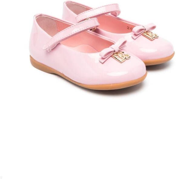 Dolce & Gabbana Kids logo-plaque ballerina shoes Pink