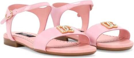 Dolce & Gabbana Kids logo-plaque leather sandals Pink