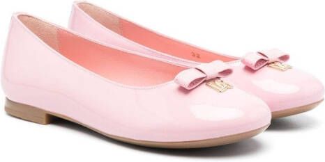 Dolce & Gabbana Kids logo-plaque patent-finish ballerinas Pink