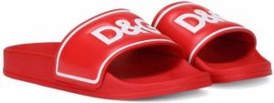 Dolce & Gabbana Kids logo-print leather slides Red