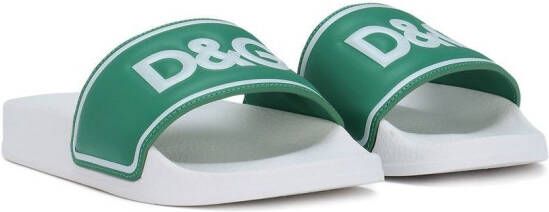 Dolce & Gabbana Kids logo-print pool slides Green