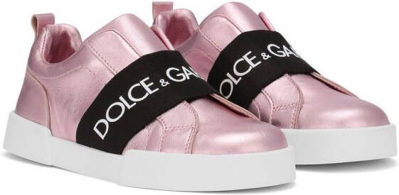 Dolce & Gabbana Kids logo-tape slip-on sneakers Pink