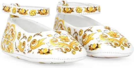 Dolce & Gabbana Kids Majolica leather ballerina shoes White