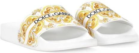 Dolce & Gabbana Kids Majolica-pattern logo-print slides White