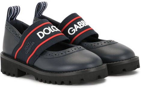 Dolce & Gabbana Kids logo-tape leather Mary Jane shoes Black