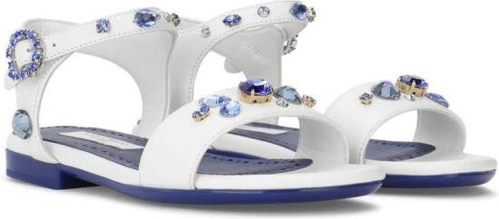 Dolce & Gabbana Kids rhinestone-embellished leather sandals White