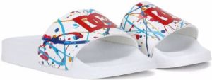 Dolce & Gabbana Kids paint-splatter logo-print slide sandals White