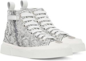 Dolce & Gabbana Kids Portofino glitter high-top sneakers Silver