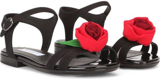 Dolce & Gabbana Kids rose-detail buckled sandals Black