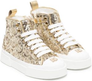 Dolce & Gabbana Kids sequin-embellished lace-up sneakers Gold
