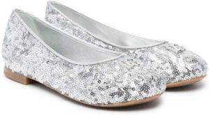 Dolce & Gabbana Kids sequinned logo ballerina pumps Silver