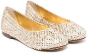 Dolce & Gabbana Kids TEEN crystal embellished ballerina pumps Gold