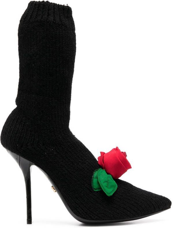Dolce & Gabbana knitted style rose calf boots Black