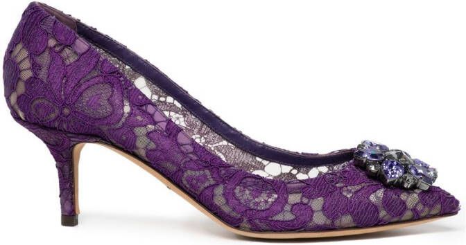 Dolce & Gabbana lace-panel pointed-toe pumps Purple